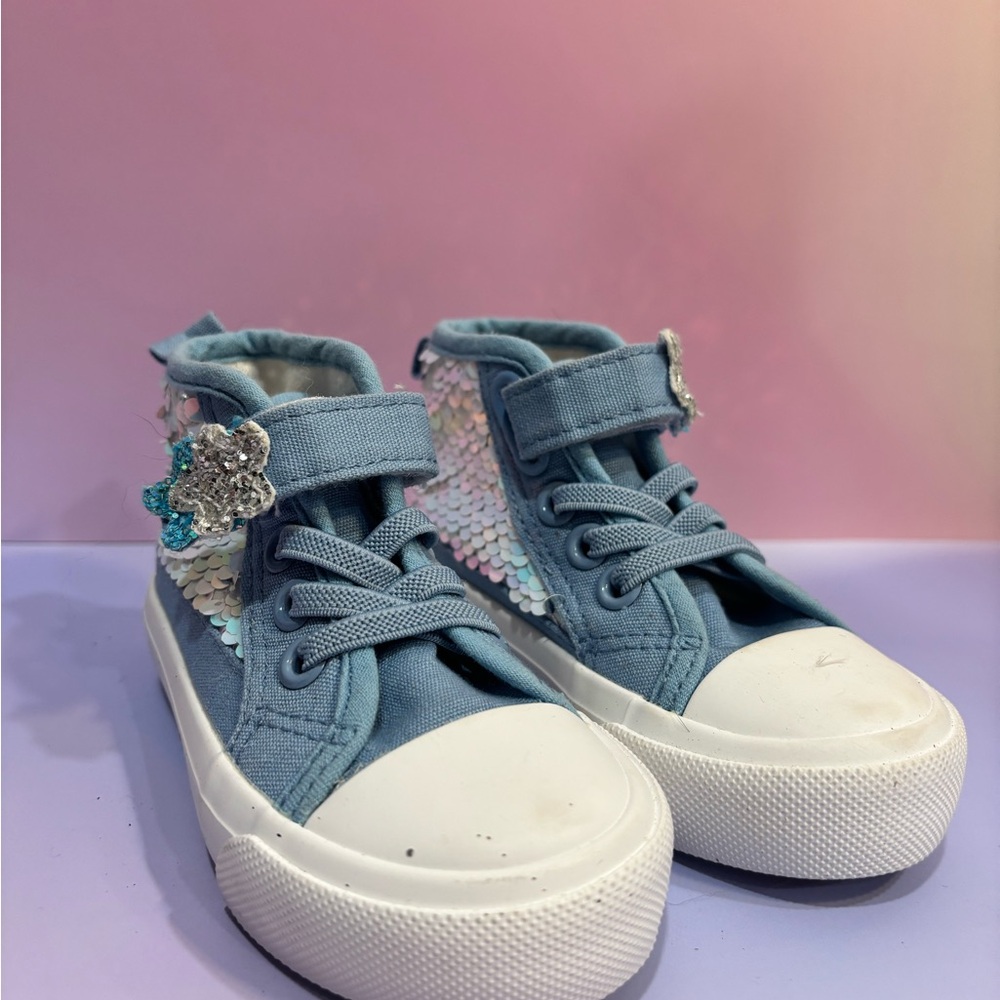 NWOT ✨🪩 Girls Blue Sequin High-Top Sneakers